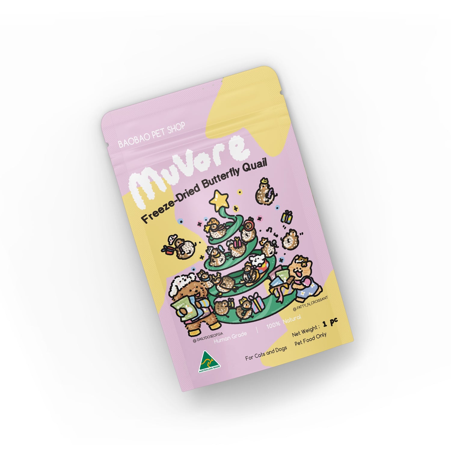 Package of MuVore freeze-dried butterfly quail on a white background