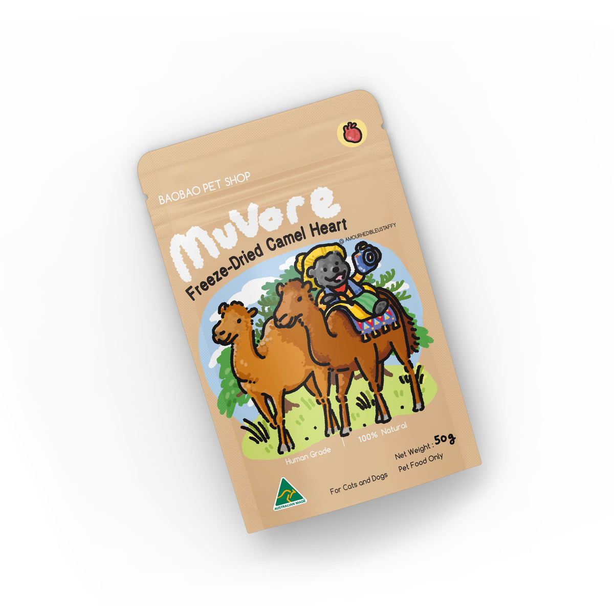 MuVore freeze-dried camel heart package on a white background