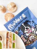MuVore freeze-dried Japanese scallop package with cartoon dog design on a white background